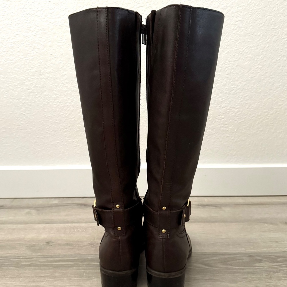 Ralph Lauren Dark Brown Leather Knee-High Heeled Boots - Picture 5 of 15